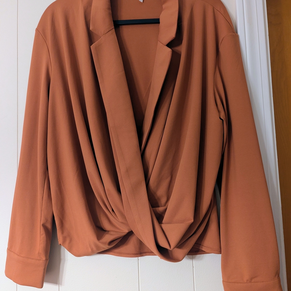 HALARA Terracotta Drape Front Blouse